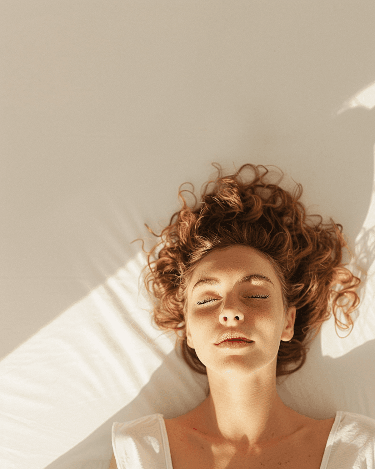A woman resting with her eyes closed in warm afternoon light